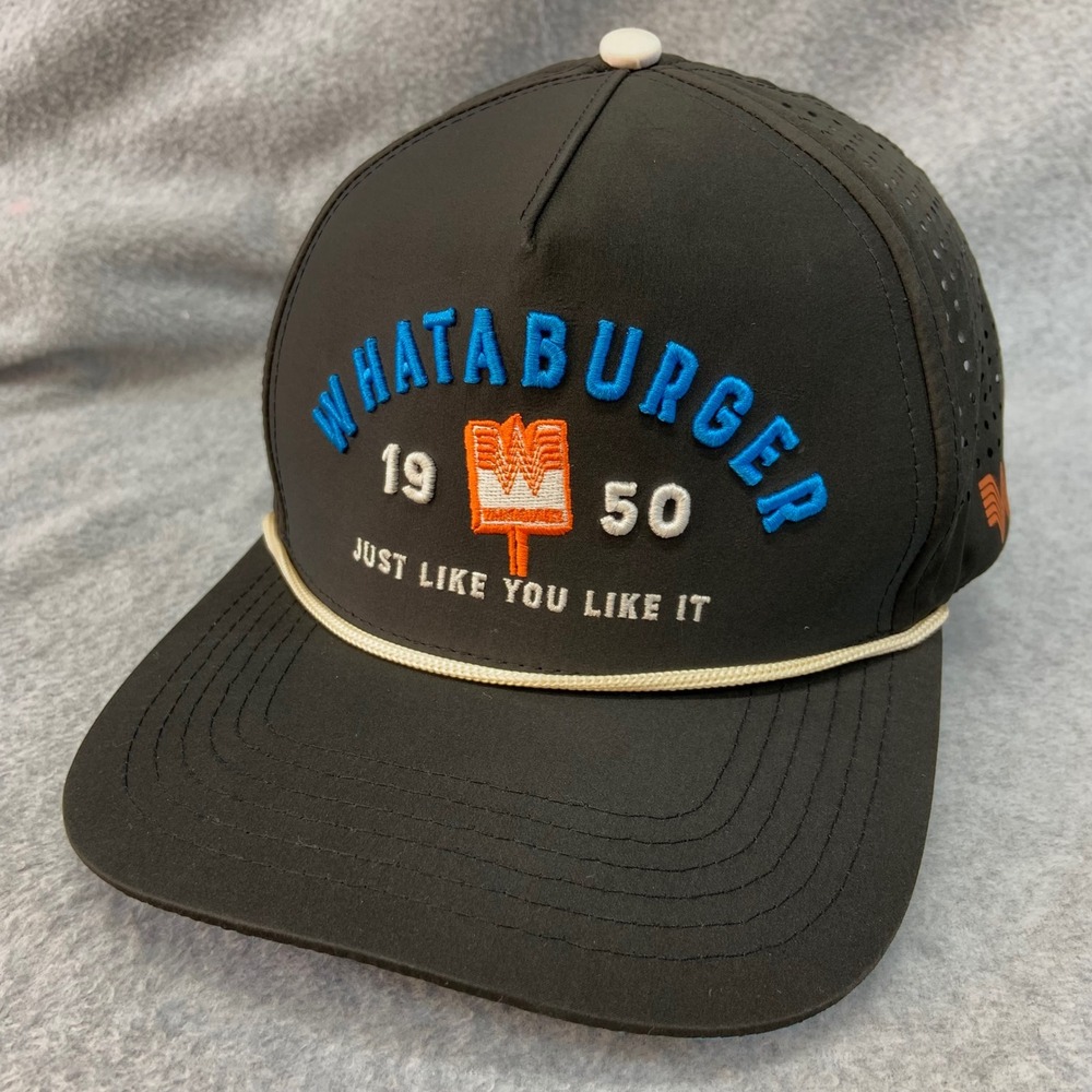 Whataburger 1950 Mens Black Staunch Hat Rope Snapback Perforated OSFM